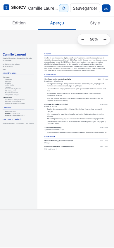 Builder CV — aperçu en direct